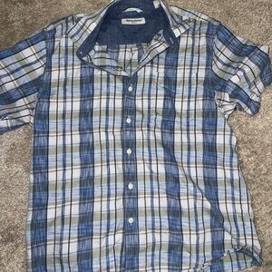 Tommy Bahama 100% Linen Shirt Men’s Size L Blue Plaid  ModernFit Casual Tortola